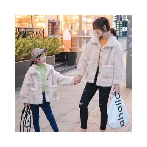 Winter Mommy and Me Matching Clothes Family Clothing Look Mom and Daughter Fur Outwear Coat Winter Warm Matching Family Outfits