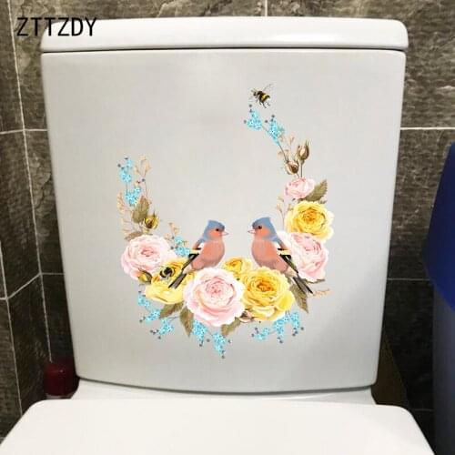 ZTTZDY 17.9×22.5CM Yellow Rose Flower Bird Ring Classic Wall Decoration Bathroom Toilet Stickers T2-1232