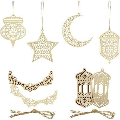 3pcs Wood Hanging for Eid Mubarak Decoration DIY Craft Pendant Islamic Muslim Ramdan Kareem Party Home Supplies Eid Al-Adha