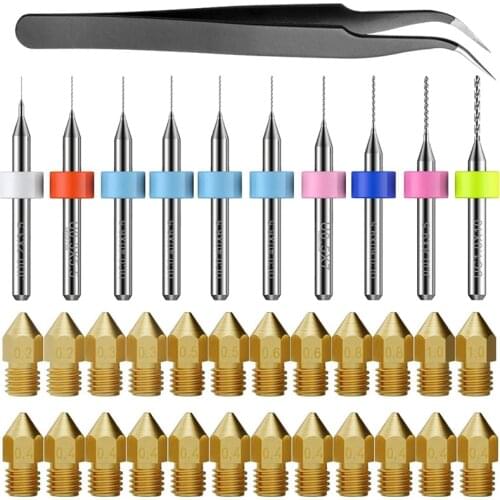 3D Printer Nozzle Kit MK8 Extruder Nozzles Copper Print Head with Cleaning Drill Bits for Creality CR-10 Ender