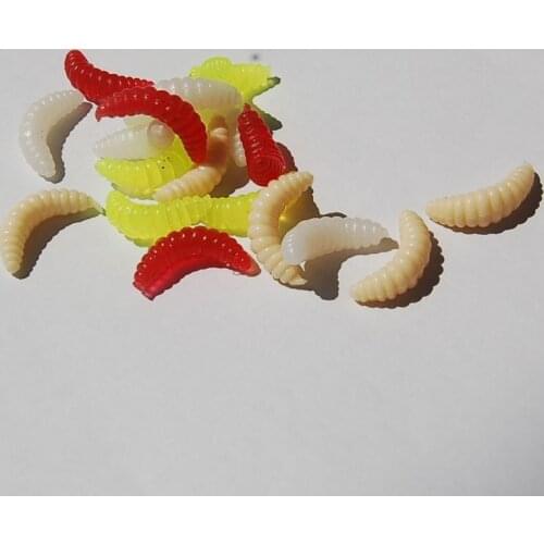 50PCS 2cm 0.3g Maggot Grab Soft Fishing Lure Hooks Smell Worms Glow Shrimps Fish Lures