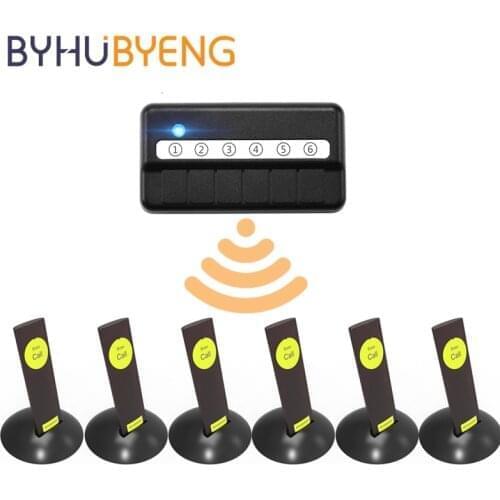 BYHUBYENG 6 Key Wireless Vibration Transmitter Calling System For Office Calling Table Buzzer Bell Remind Pager For Boss Staff