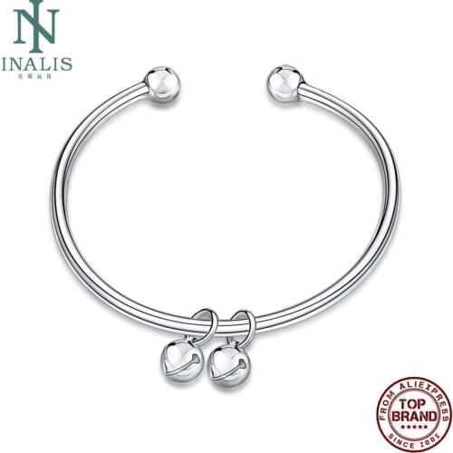 INALIS Two Bells Opening Smooth Simple Style Cuff Bracelet For Women Romantic Female Copper Bracelets Wedding Fashion Jewelry