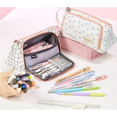 Pencil Case Pen Holder Various Colors Pattern Cute Canvas Stationery Supplies Bag Canvas Pencil Case for Students Teachers