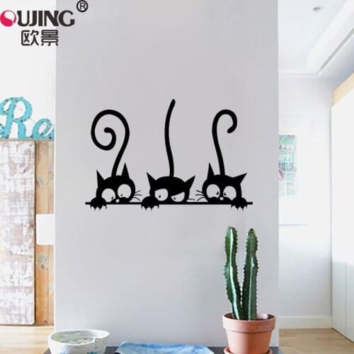 Black Cute Kitten Wall Sticker For Kids Baby Rooms Bedroom Decoration Cats Wallpaper Carved Self-adhesive Vinyl Art Wall Decals