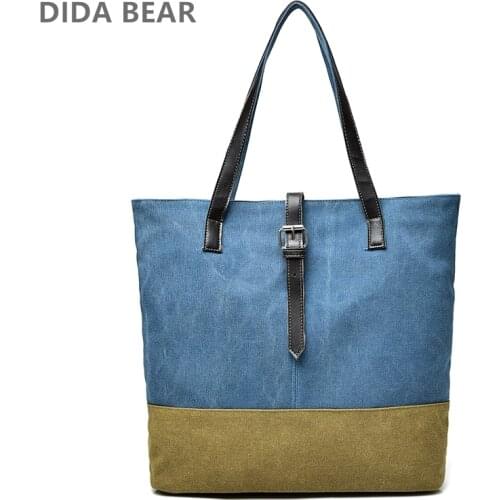 DIDA BEAR 2018 New Women Canvas Handbags Lady Large Tote Bag for Shopping Travel Female Shoulder Bags Bolsas Femininas Grey Red