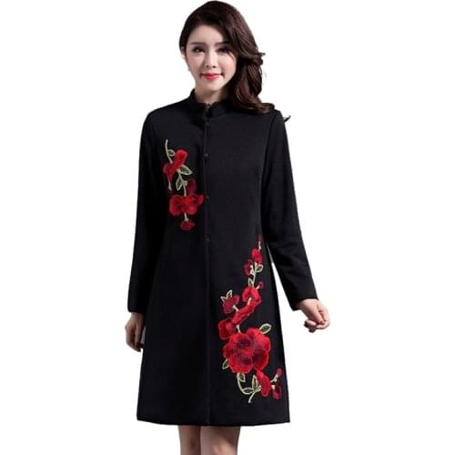 Long hooded jacket Women Windbreaker Winter Warm Outwear Vintage jacquard embroidery Middle-aged Mother Coat plus size 5xl
