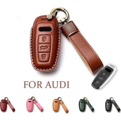 For Audi A8 A6 A3 A4 A6 Q5 Q8 Genuine Leather Car Key Fob Cover Case Shell Skin