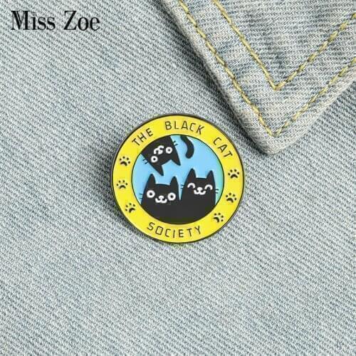 Black Cats Enamel Pin Custom Funny Animal Society Brooches Shirt Lapel Bag Cute Badge Cartoon Jewelry Gift for Friends