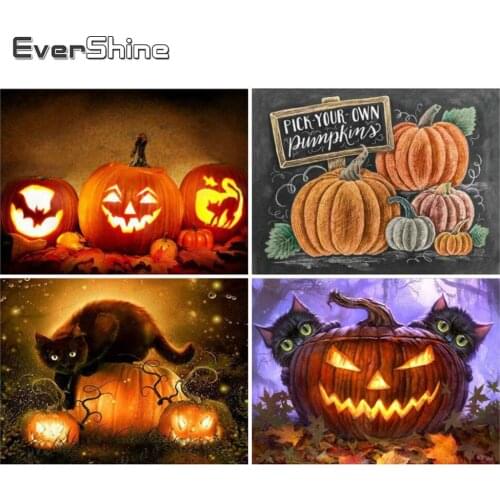 EverShine 5D DIY Diamond Painting Halloween Cross Stitch Diamond Embroidery Cartoon Rhinestones Art Pumpkin Handmade Hobby Gift