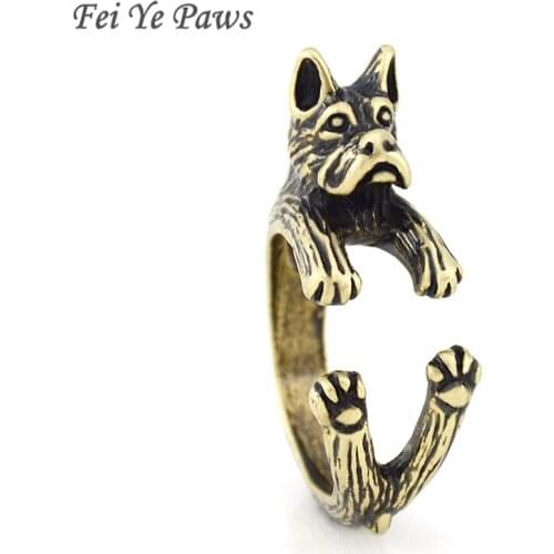 Fei Ye Paws Vintage Cute Cropped Boxer Ring Anel Boho Black Dog Rings For Women Men Jewelry Best Friend Jewellery Aneis