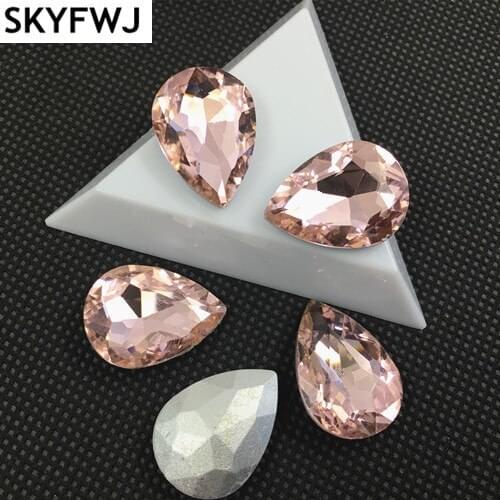Pink Color TEARDROP Glass Crystal POINTED BACK Rhinestones 4x6,7x10,10x14,13x18,18x25,20x30,30x40mm Dress Drop stone