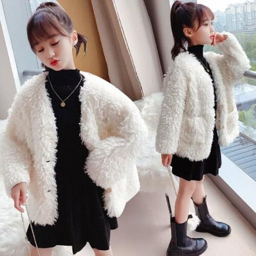 2021 Autumn Winter Childrens Faux Fur Coat Baby Teddy Bear Thicken Warm Jacket Girls Overcoat Kids Clothes Casual Outwear D112