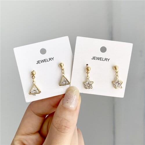 Korean Hollow Metal Triangle Star Rhinestone Inlaid Drop Earrings Fashion Delicate Pendent Earrings for Women Girls Ear Jewelry