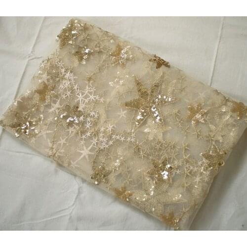 Sequins five-pointed star embroidered lace fabric mesh embroidery yarn fabric dress yarn evening dress garment fabric
