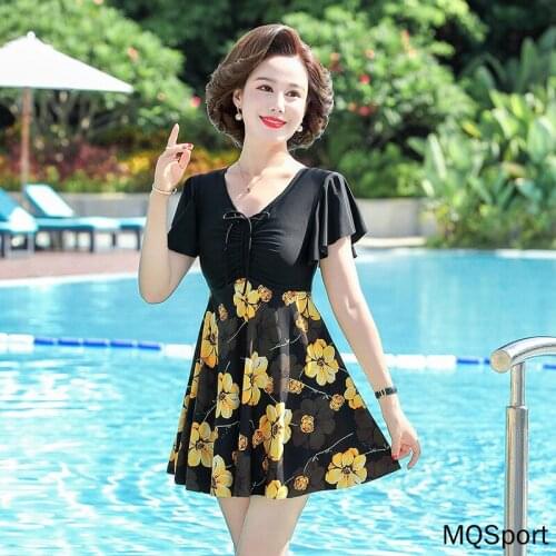 Two Pieces Swimsuit Skirt Women Swimwear Floral Printed Bathing Suits Plus Size Patchwork Swimming Suit Female Swim Suit