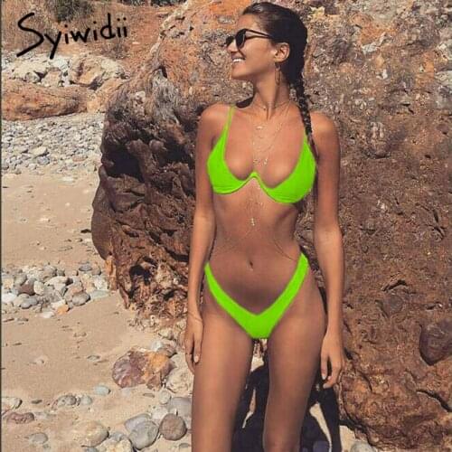 Syiwidii Underwire Swimsuit 2 Piece Sets Women Swimming Suit Bikinis Bathing Swimwear Brazilian Push Up Hot Pink Thong Sexy 2021