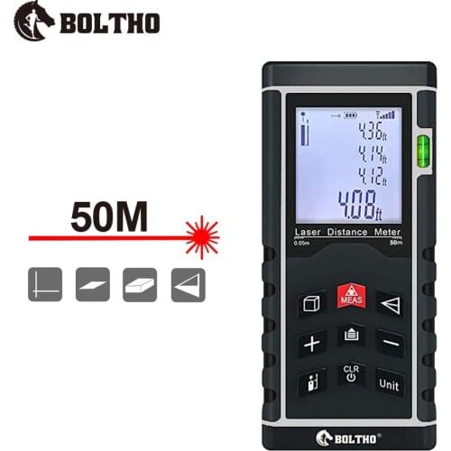 Laser Measure 50M, BOLTHO Laser Distance Meter 164FT with Electronic Level, High Precision, Measure Distance, Area and Volume