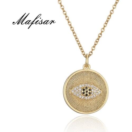 Mafisar Fashion Gold Color Coin Necklace AAA+ Cubic Zirconia Evil Eye Pendant Necklace For Women Wholesale Femme Bijoux