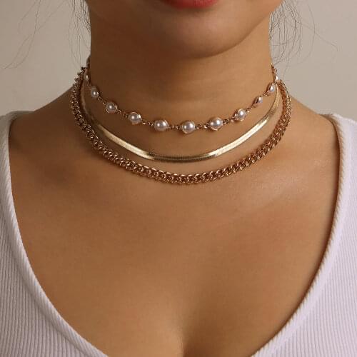 Fashion Statement Geometric Pearl Necklace Women Personality Creative Personality Simple Snake Clavicle Choker Necklace Jewelry