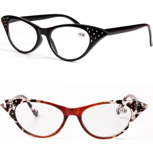 Fashion reading glasses S5023 cateye shape with acrylic diamonds decoration every +0.25 hyperiopia trendy eyeglasses for women