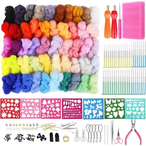 Nonvor Wool Felting Kit, Wool Roving 50 Colors Set for Needle Felting, Needle Felting Kit with Fibre Wool Yarn Roving
