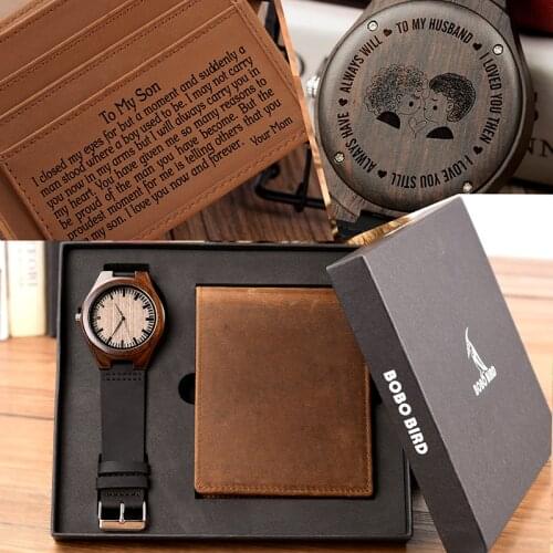 BOBO BIRD Men Watch Wallet Set Family Gifts Personalized Watches Special Present Gift to Man Husband Boyfriend Free Engraving