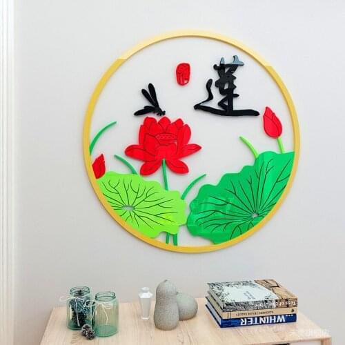 Chinese style DIY Lotus pond Acrylic Wall Sticker 3D stereo living room Entrance restaurant background room Layout Wall Sticker
