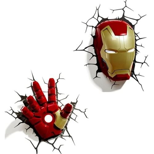 3D Marvel Wall Lamp Hulk Ironman Spider Hammer Captain Avengers Led Night Light for Kids Gift Bedroom Decor AA Battery Operated
