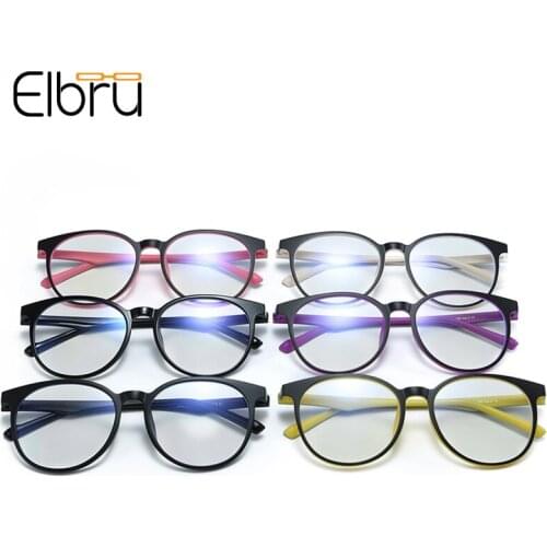 Elbru Fashion Ultralight Anti Blue Light Glasses For Men&Women Vintage Round TR90 Frame Optical Eyeglasses Clear Computer Goggle