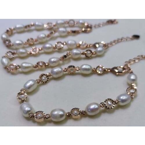 Wholesale 20 Strands white freshwater pearl rose gold chain bracelets
