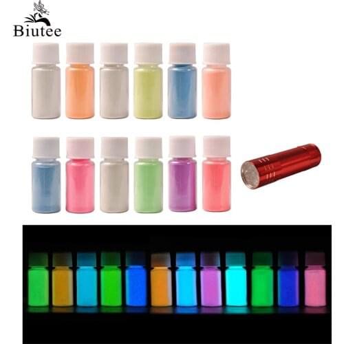 Biutee 12Color Glow in The Dark Pigment Powder For Lip Gloss Art For Shinning metallic Color Glitter Nail Powder Resin Soap Craf
