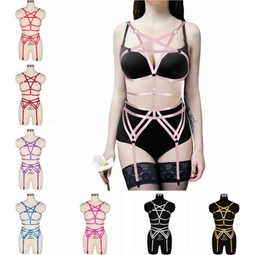 Pentagonal Bondage Full Body Harness Belt Sexy Lingerie Set For Women Goth Suspenders Garters Belt Erotic Accessories Hollow Bra