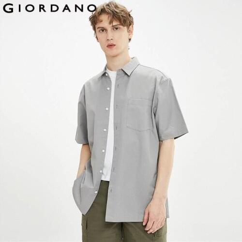 Giordano Men Shirts Cotton Cargo Pockets Short Sleeve Shirt Cotton Single Patch Pocket Soild Camisa Masculina 13041021