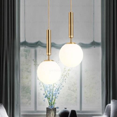 Modern LED Pendant Lights Fixture Nordic Golden Glass Ball Hanging Lamp Bedside Kitchen Luminaire Suspension Lighting Fixture