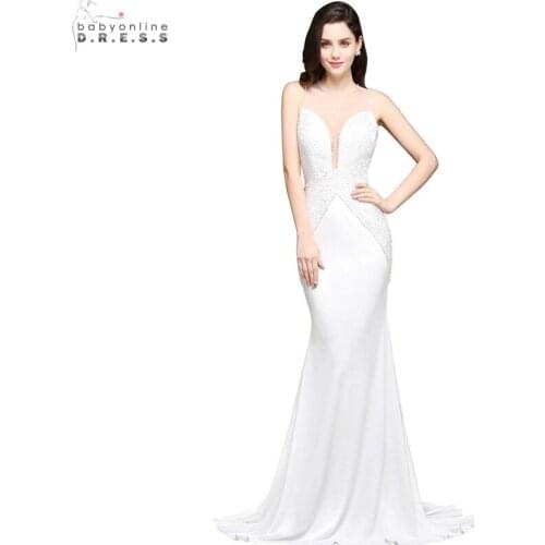 Vestido de Noiva Romantic Ivory White Mermaid Wedding Dress Sexy Backless V-neck Wedding Gowns With Beadings Robe de Mariage