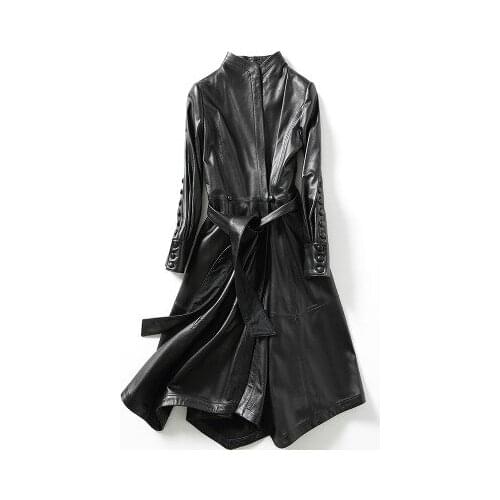 Top brand Genuine New Fashion Sheep Leather Trench H24 high quality