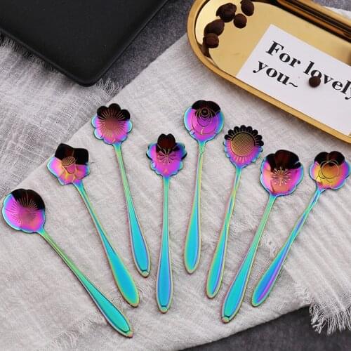 Creative stainless steel tableware coffee spoon flower spoon short handle wedding gift dessert spoon stir spoon cherry blossom