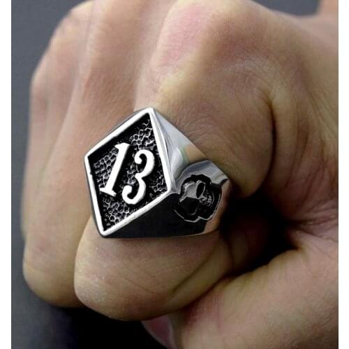 Vintage Lucky 13 Ring Men Women Black Gold Silver Color Stainless Steel Skull Biker Ring Male Punk Hip Hop Jewelry Wholesale