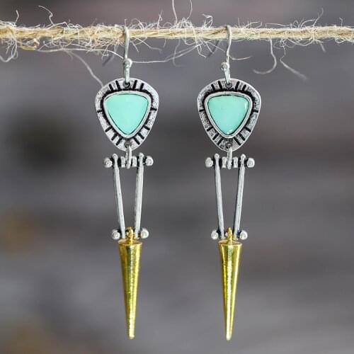 Vintage Boho Ethnic Green Resin Stone Drop Dangle Earrings For Women Indian Tribal Vintage Earrings pendientes mujer moda