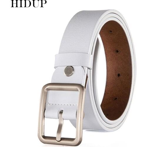 HIDUP High Quality Design Real Genuine Leather Belts Pin Buckle Alloy Metal Belt for Women White Accessories 2.8cm Width AKWJ036