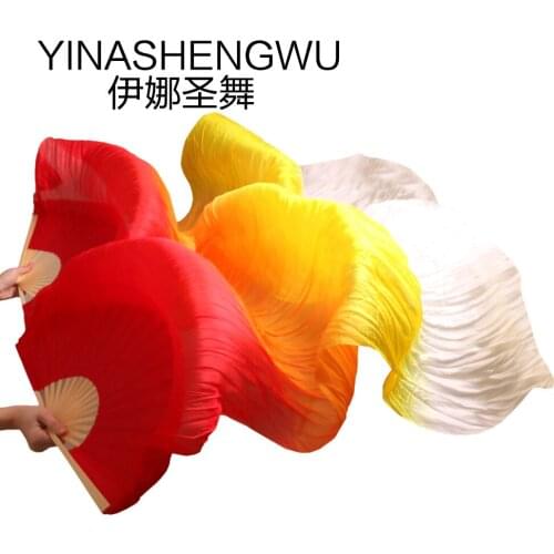 Stage Performance 100% Silk Belly Dance Fans Gradient Colour Dance Accessories Belly Dancing Silk Fans red+orange+yellow+white