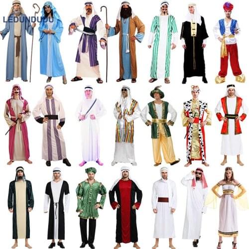 Adults Men Arabia Prince Cosplay Costume Dubai Middle East Robe Arab Women Dress for Halloween Masquerade Party Uniform