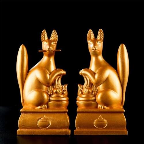Camphor Wood Inari Okami God of Fox Lucky Messenger Mythology Buddha Statue Shinto Sculpture Home Decor