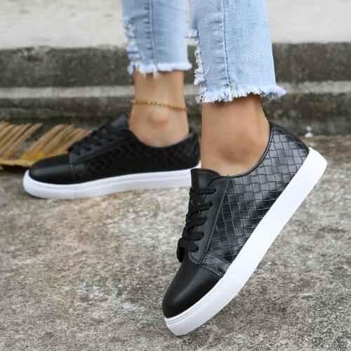 Womens Shoes Sneakers For Spring Autumn 2021 Checkered Round Toe Lace-up Thick Flat Platform Leisure Sports Flats For Female