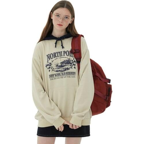 Women Hooded Sweatshirts Printing Fake Two Piece Hit Color Hoodies Couple Loose Hoodie Fall 2021 Girls Pullover H1603