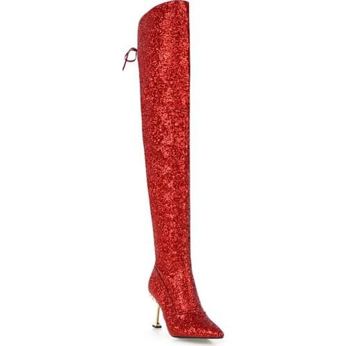 The wind in the winter of 2018 foreign trade womens shoes with high heels cat 43 yards knee-high boots with pointed 32-181102