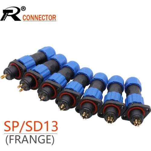 10Sets/lot Flange Aviation Plug Socket Male+Female SD13 Series 1/2/3/4/5/6/7/9 Pins SP13 M13 IP68 Waterproof Aviation Connector
