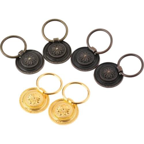 2Pcs Antique Cabinet Knobs Flower Carved Drawer Handle and Knob Drop Ring Pull for Door Cupboard Kitchen