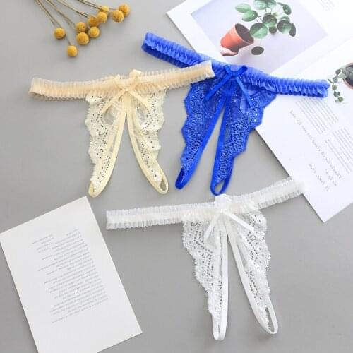 3PCS/Pack Open Sex Transparent Panties Lace Female Transparency Tanga Bowknot Featured Strappy Briefs